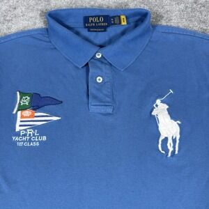 Polo Ralph Lauren Shirt Men's XL Blue Custom Slim Fit Mesh Yacht Club Big Pony